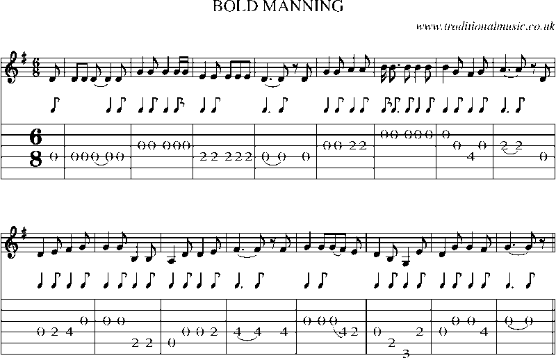 Guitar Tab and Sheet Music for Bold Manning