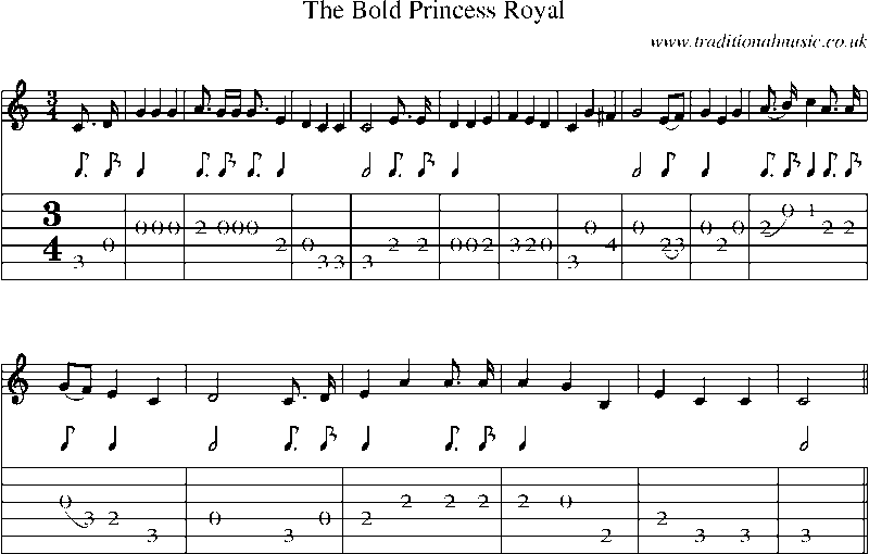 Guitar Tab and Sheet Music for The Bold Princess Royal(1)