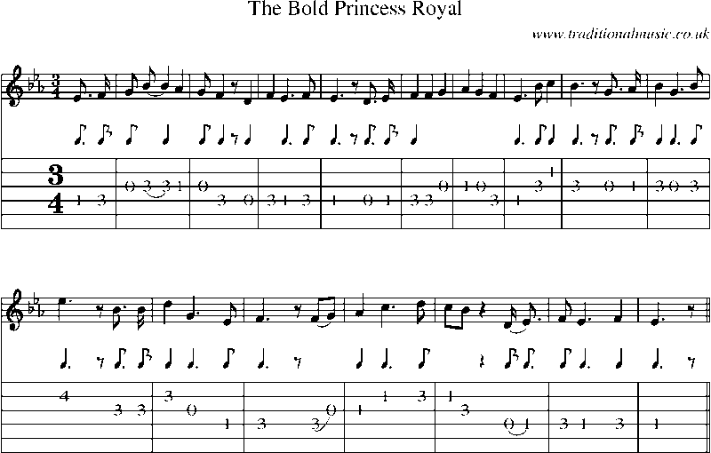 Guitar Tab and Sheet Music for The Bold Princess Royal