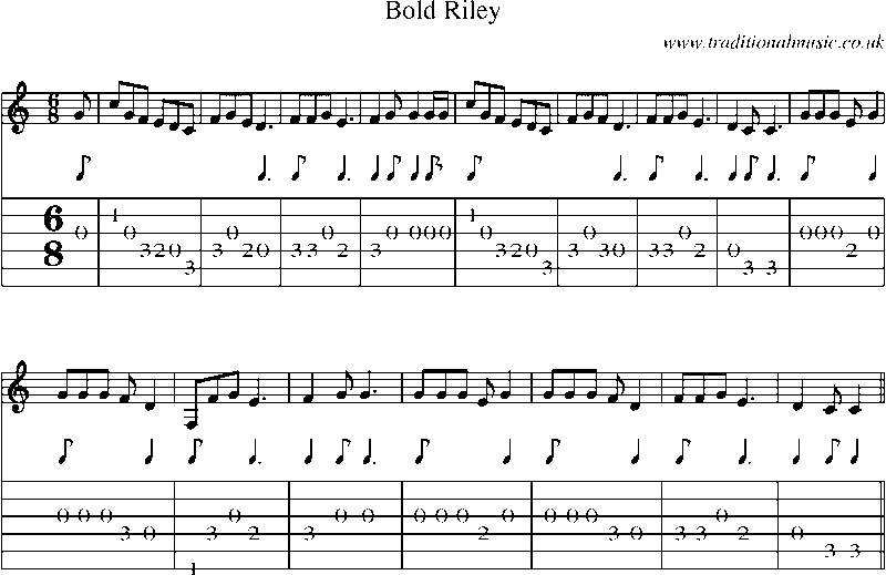 Guitar Tab and Sheet Music for Bold Riley