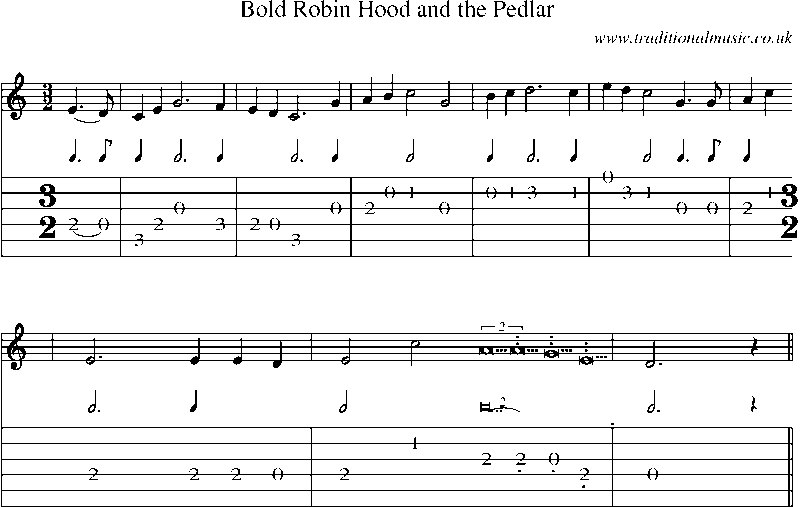 Guitar Tab and Sheet Music for Bold Robin Hood And The Pedlar