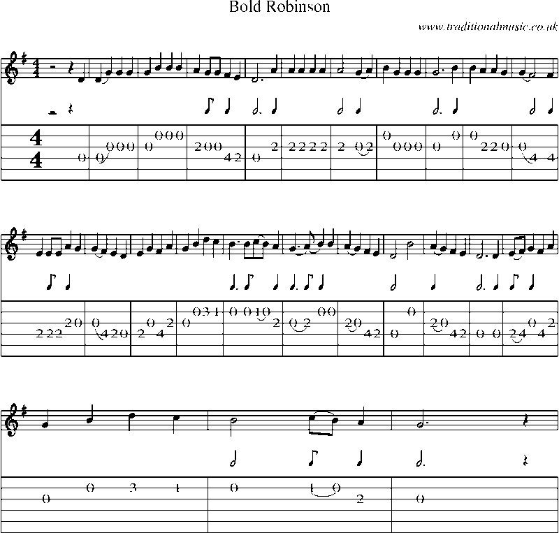 Guitar Tab and Sheet Music for Bold Robinson