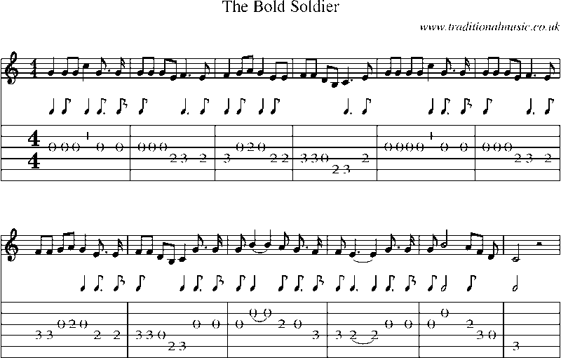Guitar Tab and Sheet Music for The Bold Soldier