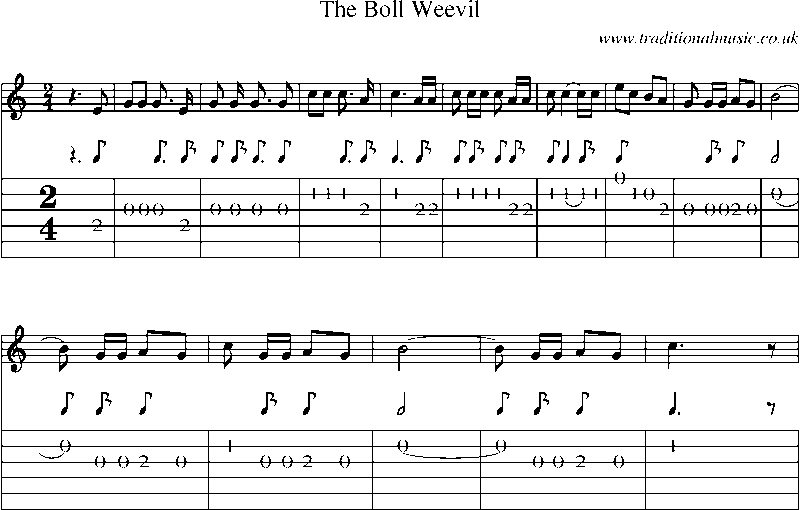 Guitar Tab and Sheet Music for The Boll Weevil(1)