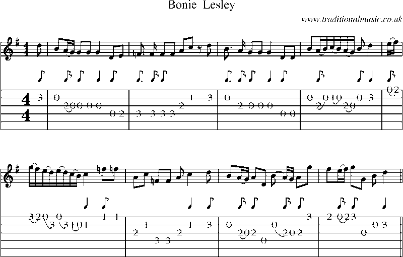 Guitar Tab and Sheet Music for Bonie  Lesley