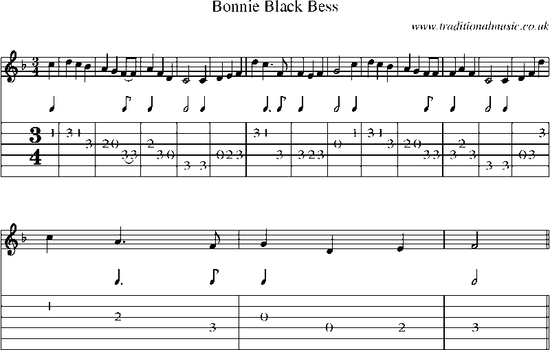 Guitar Tab and Sheet Music for Bonnie Black Bess(1)
