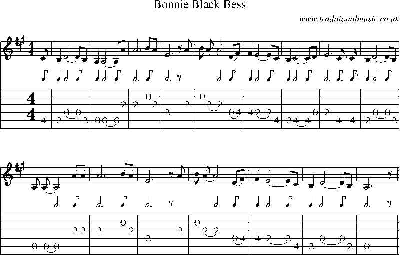 Guitar Tab and Sheet Music for Bonnie Black Bess