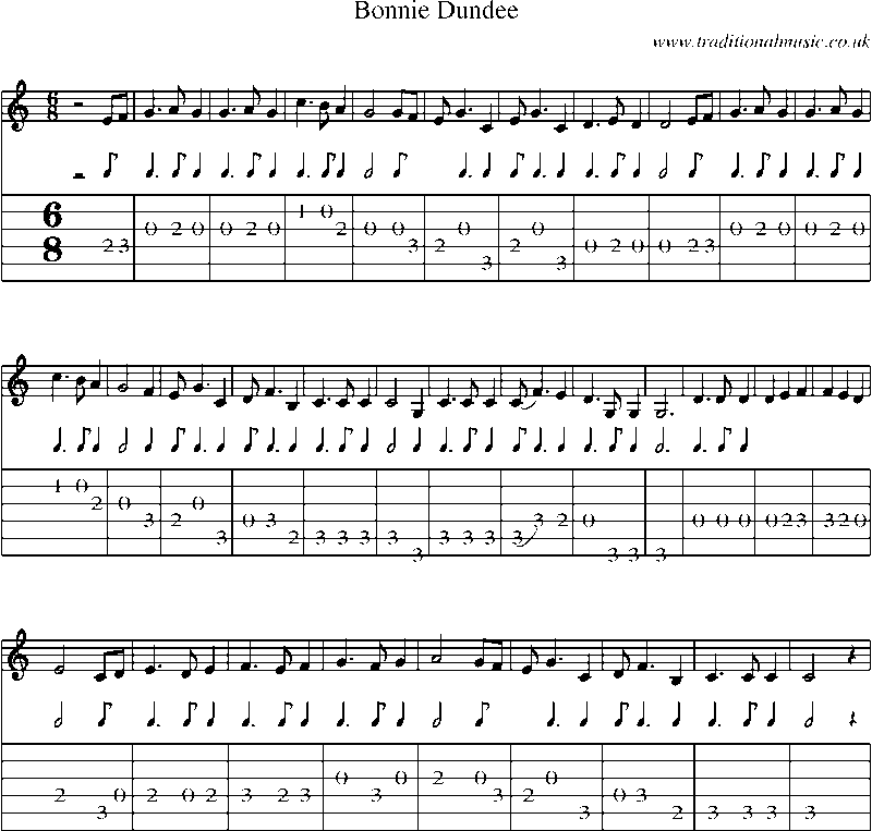 Guitar Tab and Sheet Music for Bonnie Dundee