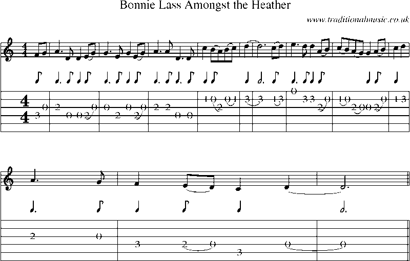 Guitar Tab and Sheet Music for Bonnie Lass Amongst The Heather