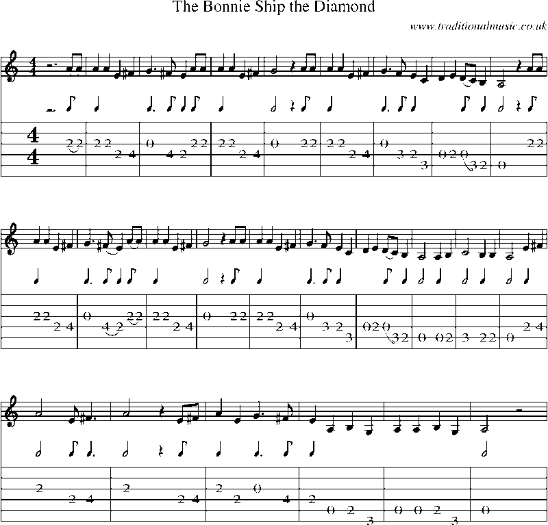 Guitar Tab and Sheet Music for The Bonnie Ship The Diamond
