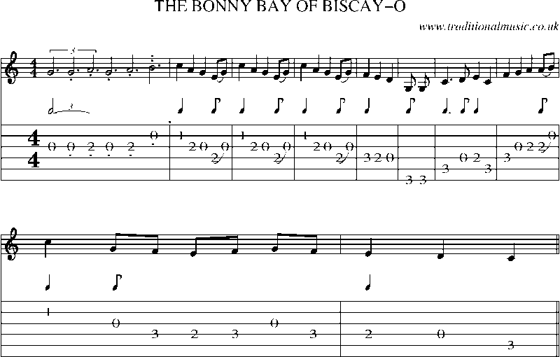 Guitar Tab and Sheet Music for The Bonny Bay Of Biscay-o