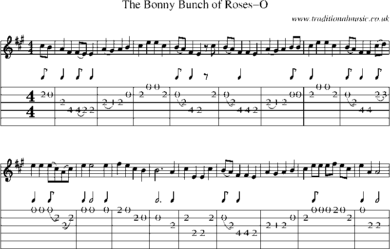 Guitar Tab and Sheet Music for The Bonny Bunch Of Roses-o