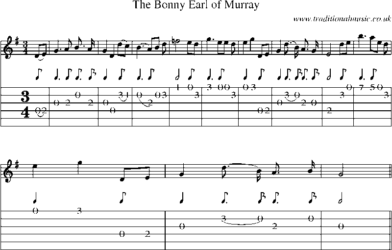 Guitar Tab and Sheet Music for The Bonny Earl Of Murray