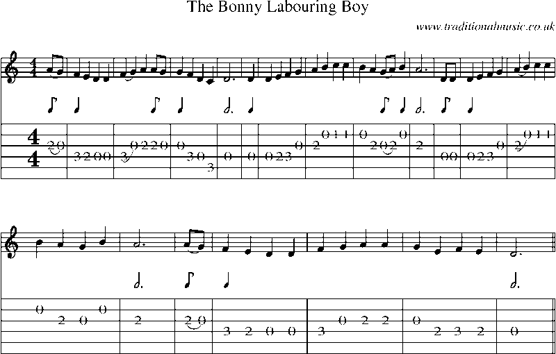 Guitar Tab and Sheet Music for The Bonny Labouring Boy