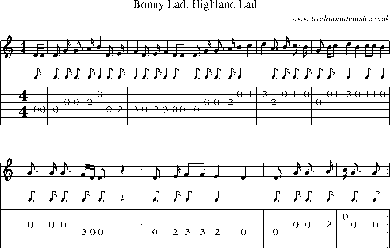 Guitar Tab and Sheet Music for Bonny Lad, Highland Lad