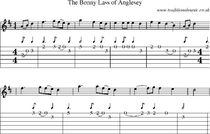 Guitar Tab and Sheet Music for The Bonny Lass Of Anglesey