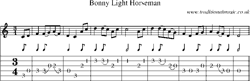 Guitar Tab and Sheet Music for Bonny Light Horseman