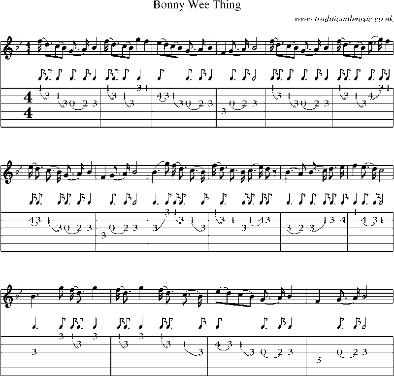Guitar Tab and Sheet Music for Bonny Wee Thing