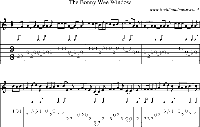 Guitar Tab and Sheet Music for The Bonny Wee Window