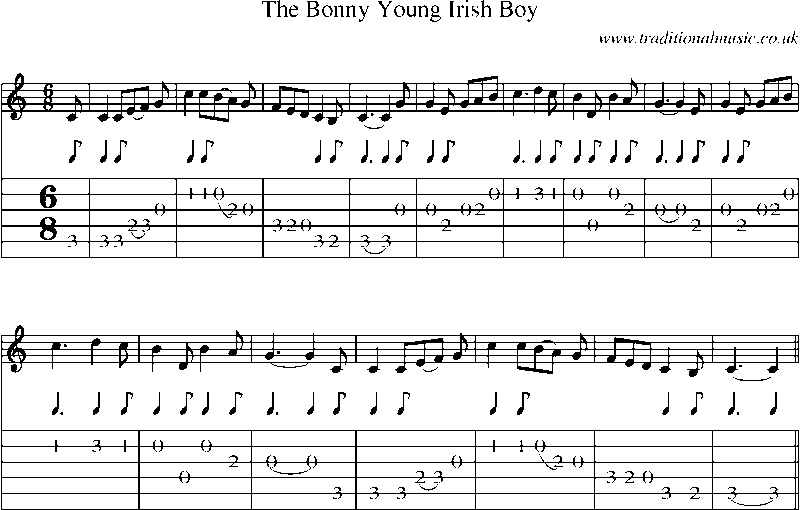 Guitar Tab and Sheet Music for The Bonny Young Irish Boy