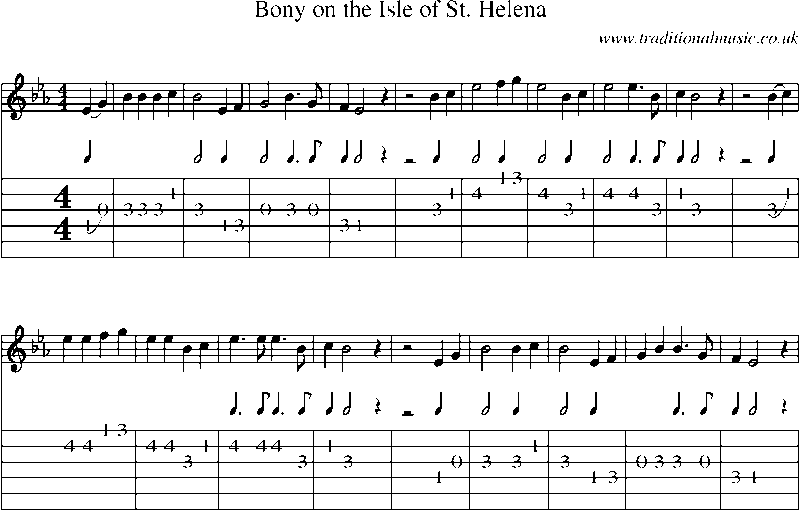 Guitar Tab and Sheet Music for Bony On The Isle Of St. Helena