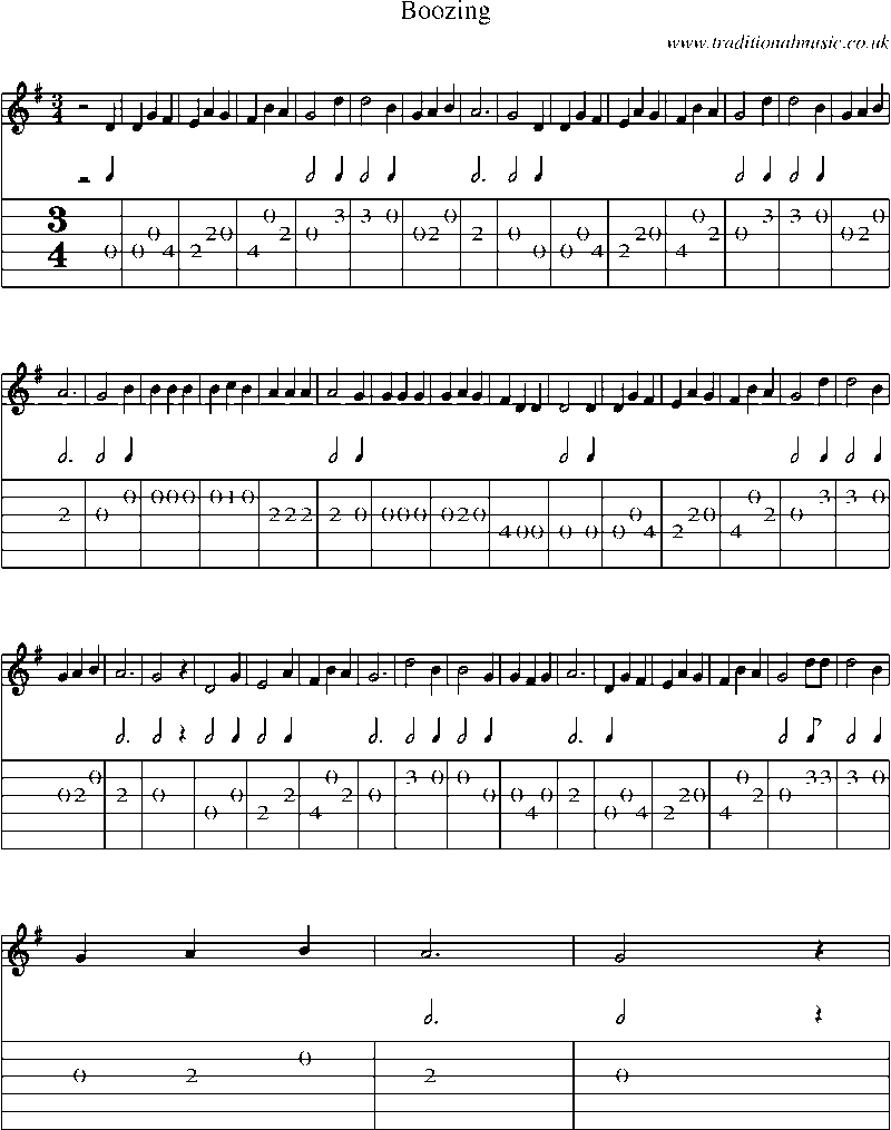 Guitar Tab and Sheet Music for Boozing