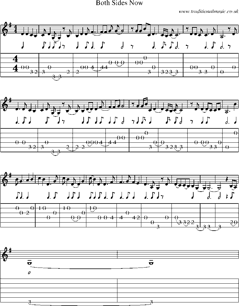 Guitar Tab and Sheet Music for Both Sides Now