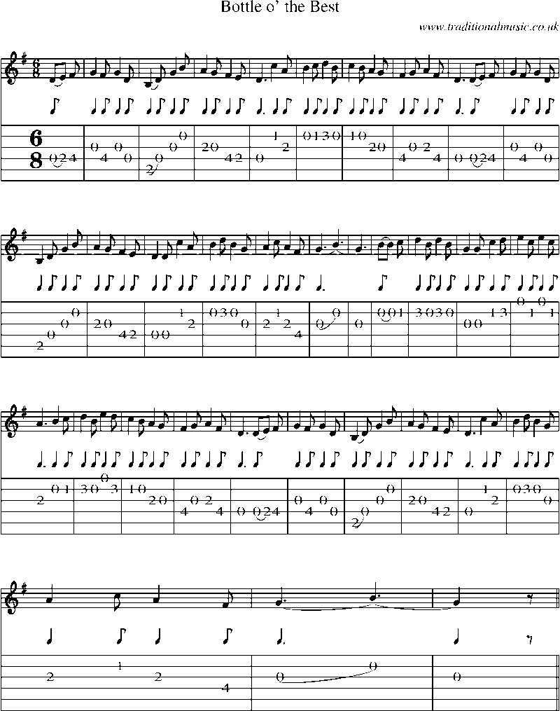 Guitar Tab and Sheet Music for Bottle O' The Best