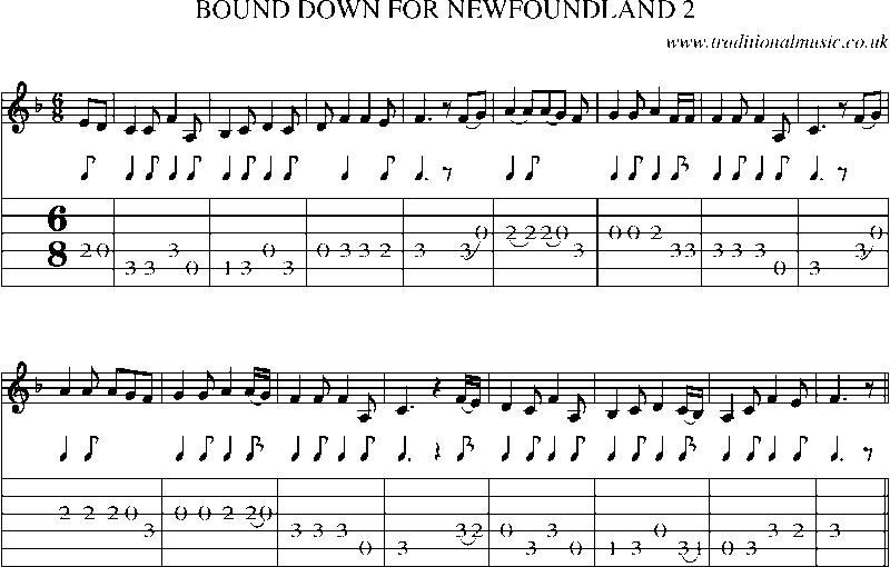 Guitar Tab and Sheet Music for Bound Down For Newfoundland 2