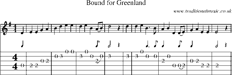 Guitar Tab and Sheet Music for Bound For Greenland(1)