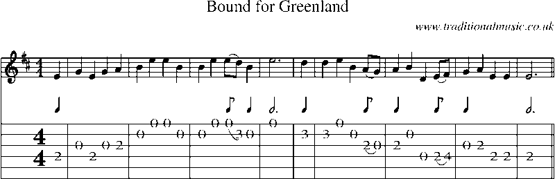 Guitar Tab and Sheet Music for Bound For Greenland(2)