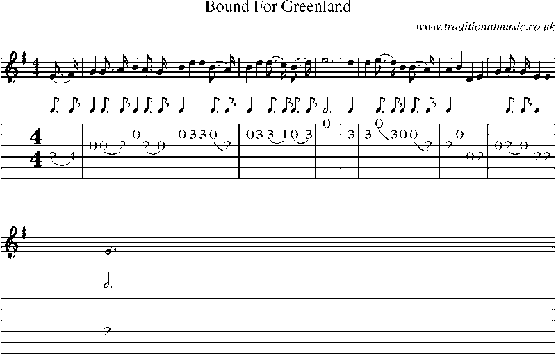 Guitar Tab and Sheet Music for Bound For Greenland(3)