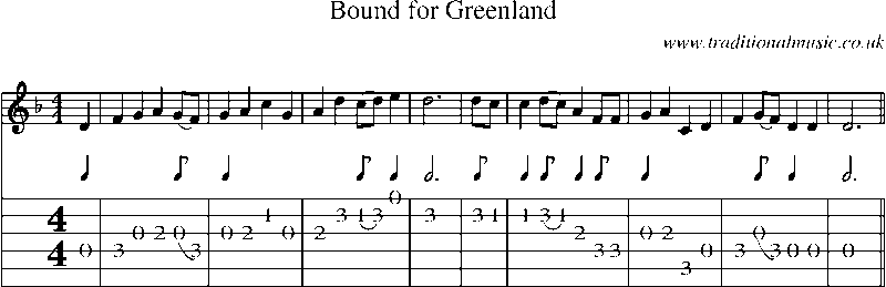 Guitar Tab and Sheet Music for Bound For Greenland