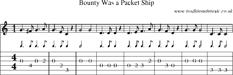 Guitar Tab and Sheet Music for Bounty Was A Packet Ship