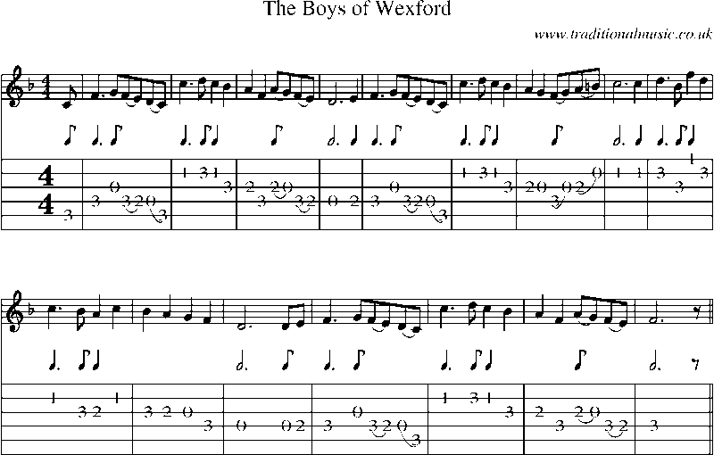 Guitar Tab and Sheet Music for The Boys Of Wexford