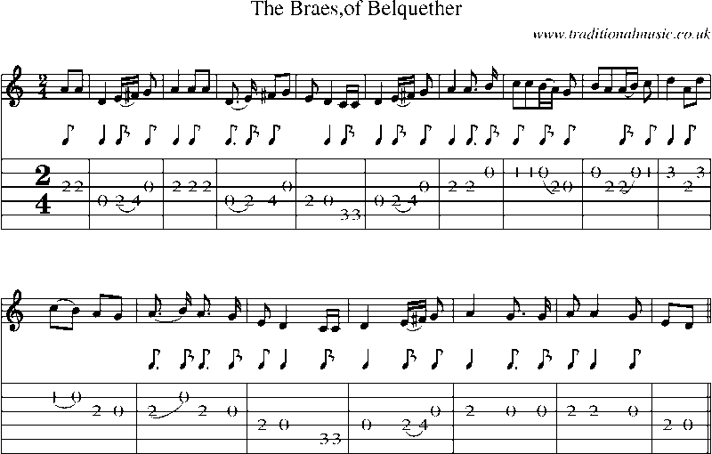 Guitar Tab and Sheet Music for The Braes,of Belquether