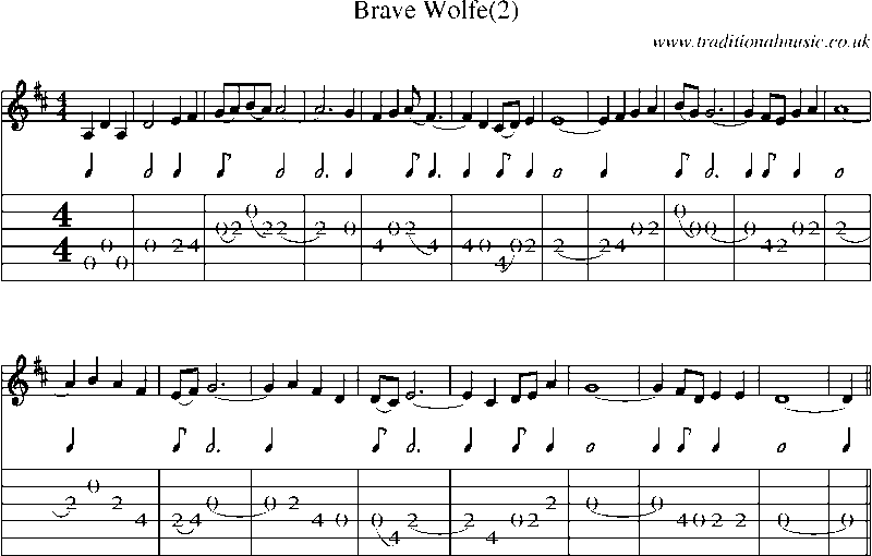Guitar Tab and Sheet Music for Brave Wolfe(2)
