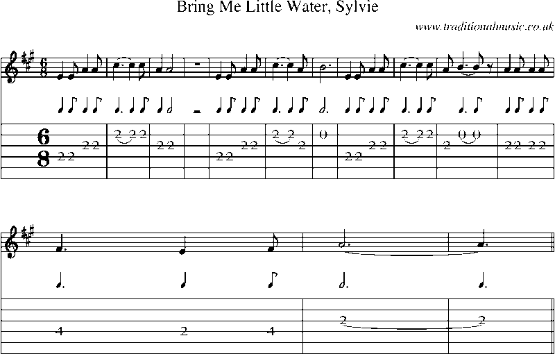 Guitar Tab and Sheet Music for Bring Me Little Water, Sylvie