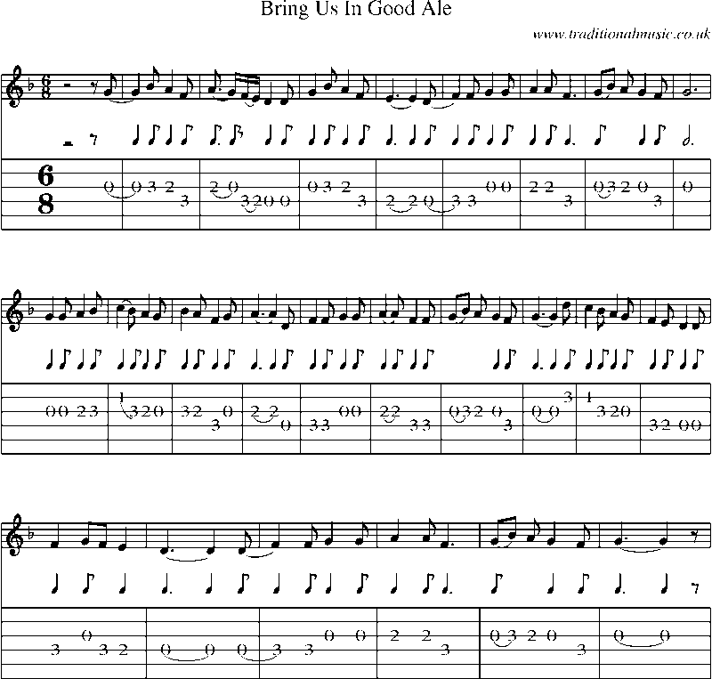 Guitar Tab and Sheet Music for Bring Us In Good Ale