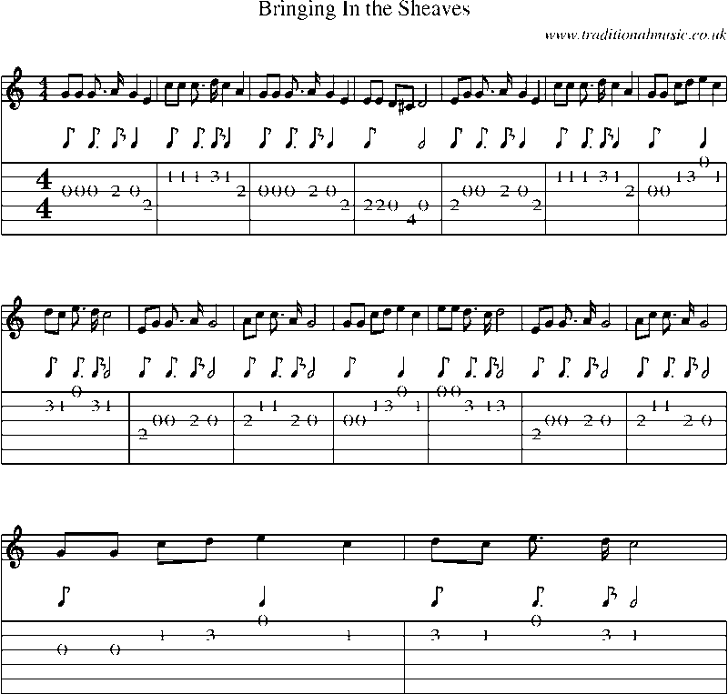 Guitar Tab and Sheet Music for Bringing In The Sheaves
