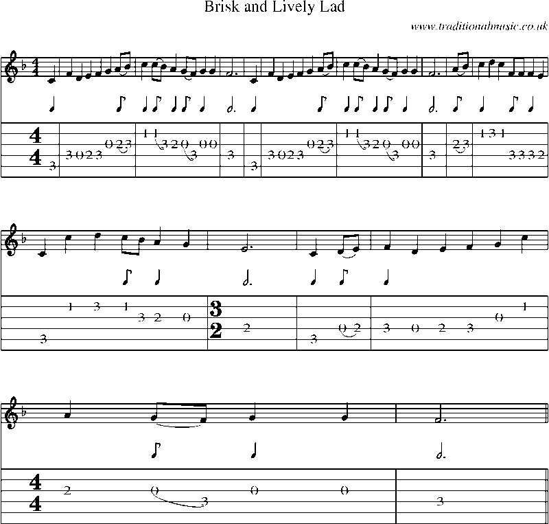 Guitar Tab and Sheet Music for Brisk And Lively Lad