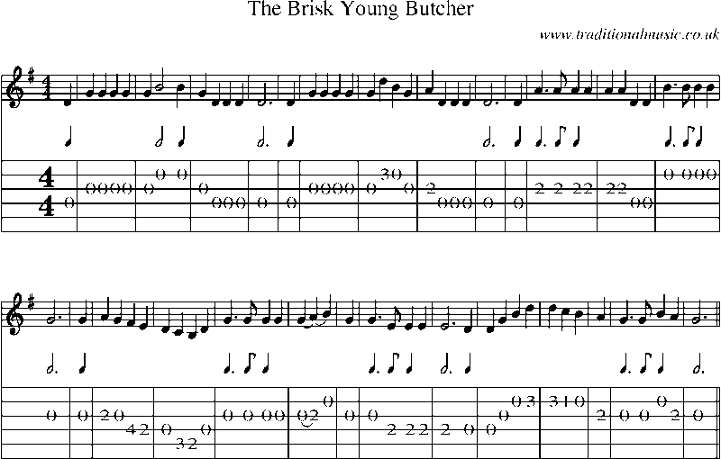 Guitar Tab and Sheet Music for The Brisk Young Butcher
