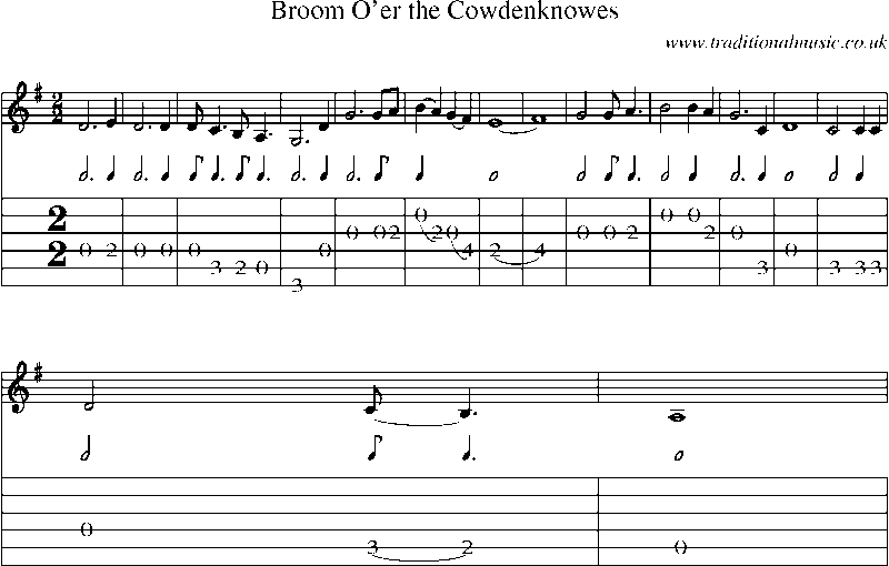 Guitar Tab and Sheet Music for Broom O'er The Cowdenknowes