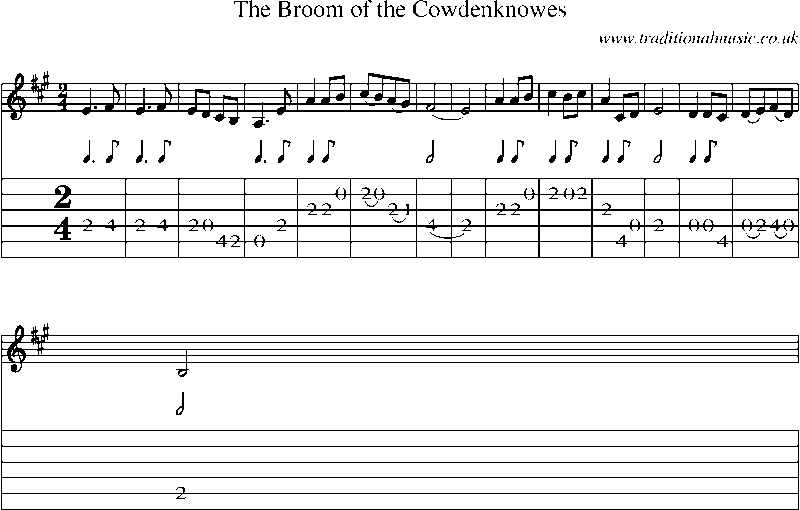 Guitar Tab and Sheet Music for The Broom Of The Cowdenknowes