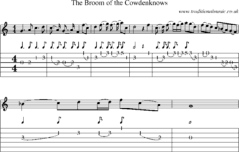 Guitar Tab and Sheet Music for The Broom Of The Cowdenknows