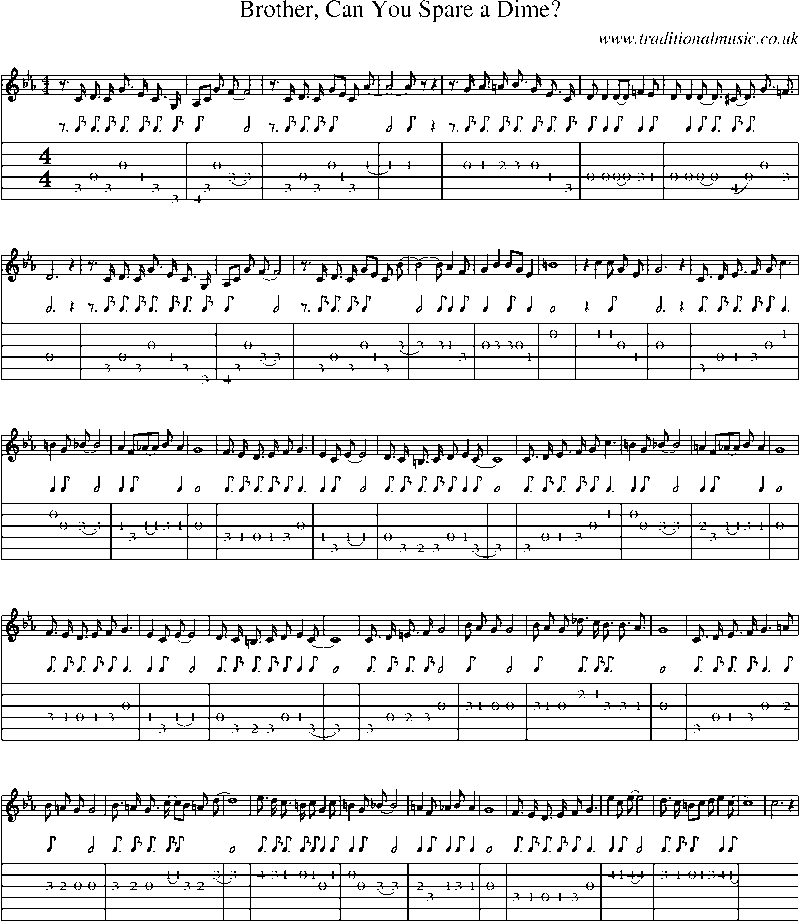 Guitar Tab and Sheet Music for Brother, Can You Spare A Dime?