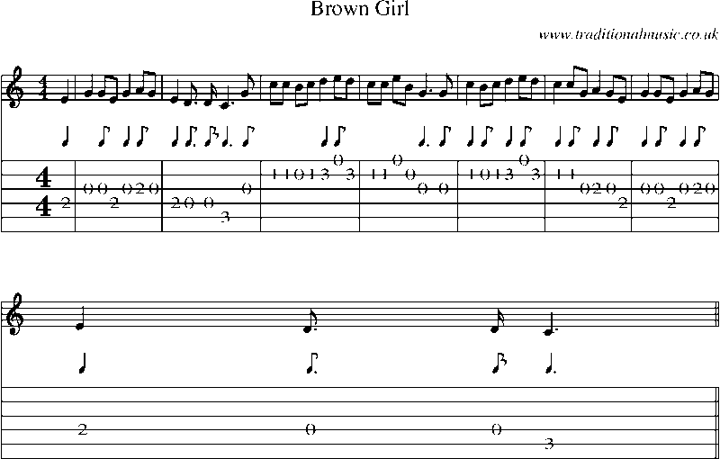 Guitar Tab and Sheet Music for Brown Girl(1)