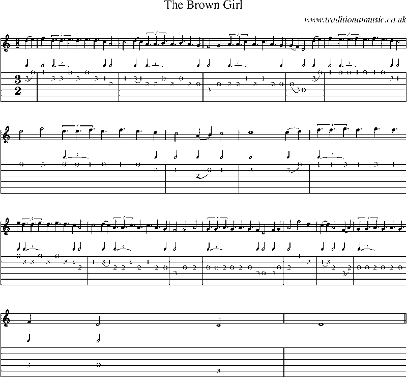 Guitar Tab and Sheet Music for The Brown Girl