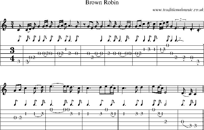 Guitar Tab and Sheet Music for Brown Robin