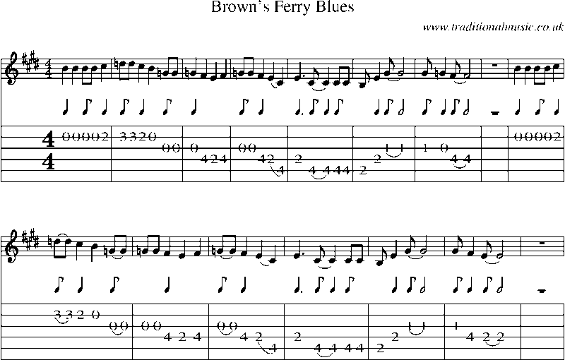 Guitar Tab and Sheet Music for Brown's Ferry Blues